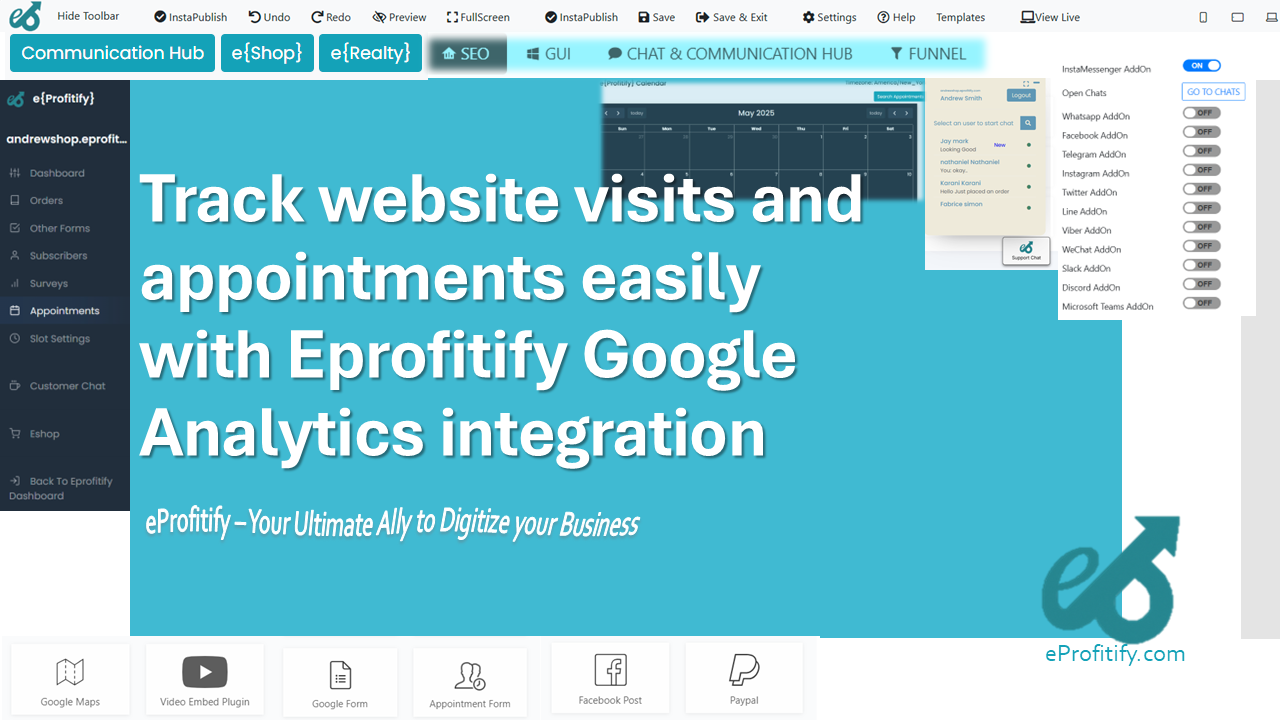 Track website visits and appointments easily with Eprofitify Google Analytics integration